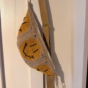 Handcrafted Beige and Yellow Crochet Shoulder Bag